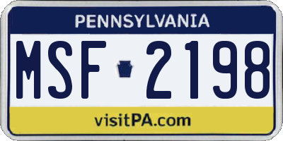 PA license plate MSF2198