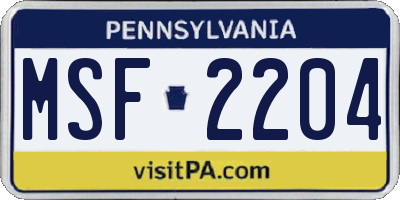 PA license plate MSF2204