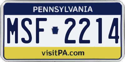 PA license plate MSF2214
