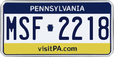 PA license plate MSF2218