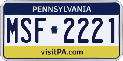 PA license plate MSF2221