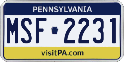 PA license plate MSF2231