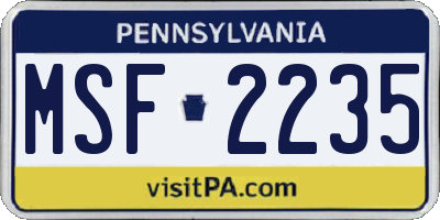 PA license plate MSF2235