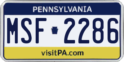 PA license plate MSF2286