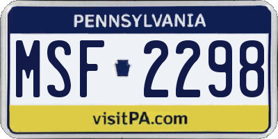 PA license plate MSF2298