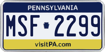 PA license plate MSF2299