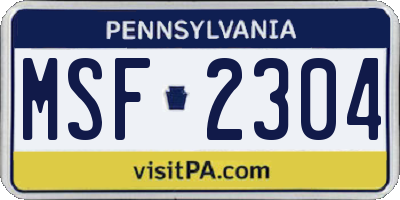 PA license plate MSF2304