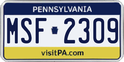 PA license plate MSF2309