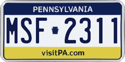 PA license plate MSF2311
