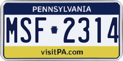 PA license plate MSF2314