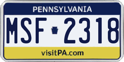 PA license plate MSF2318