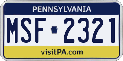 PA license plate MSF2321