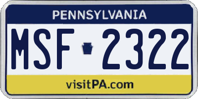 PA license plate MSF2322
