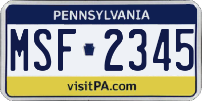 PA license plate MSF2345