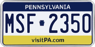 PA license plate MSF2350