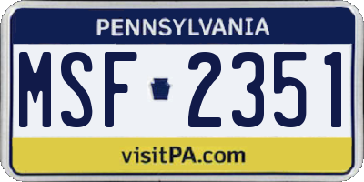 PA license plate MSF2351