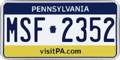 PA license plate MSF2352