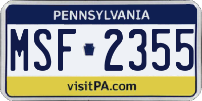 PA license plate MSF2355