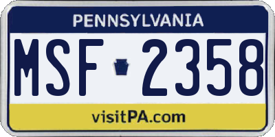 PA license plate MSF2358