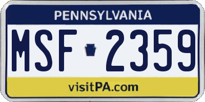 PA license plate MSF2359