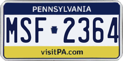 PA license plate MSF2364