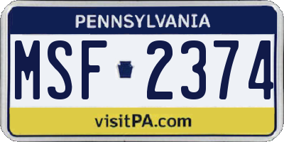 PA license plate MSF2374