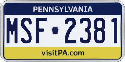 PA license plate MSF2381