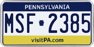 PA license plate MSF2385