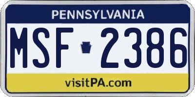 PA license plate MSF2386
