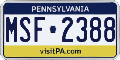 PA license plate MSF2388