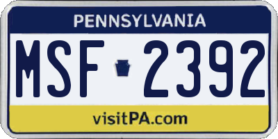 PA license plate MSF2392