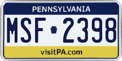 PA license plate MSF2398