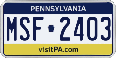 PA license plate MSF2403