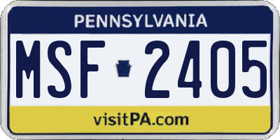 PA license plate MSF2405