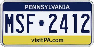 PA license plate MSF2412