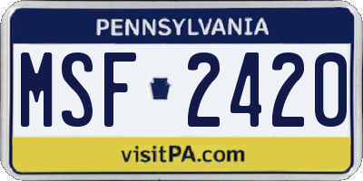 PA license plate MSF2420