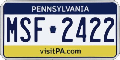 PA license plate MSF2422