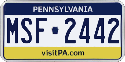 PA license plate MSF2442
