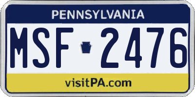 PA license plate MSF2476