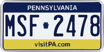 PA license plate MSF2478