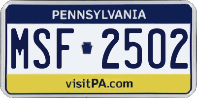 PA license plate MSF2502