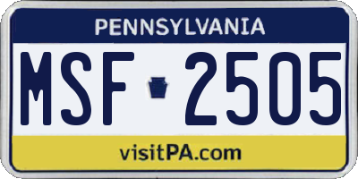 PA license plate MSF2505