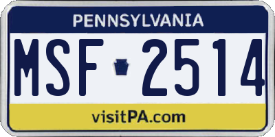 PA license plate MSF2514