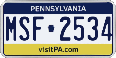 PA license plate MSF2534