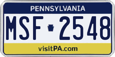 PA license plate MSF2548