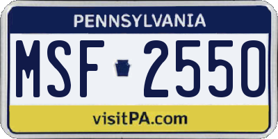 PA license plate MSF2550
