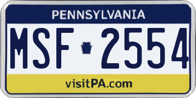 PA license plate MSF2554