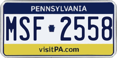 PA license plate MSF2558
