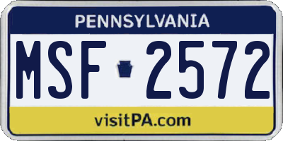 PA license plate MSF2572