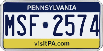PA license plate MSF2574